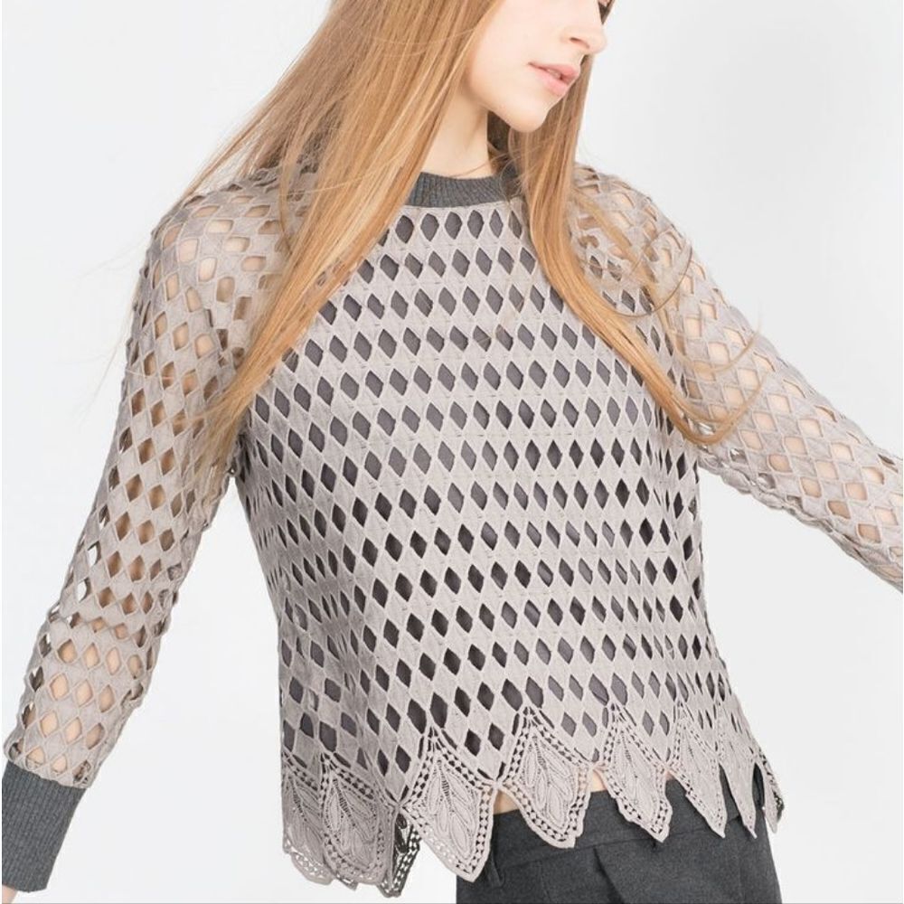 Special Edition Zara Diamond Pattern Overlay Long Sleeve Top W/B Collection